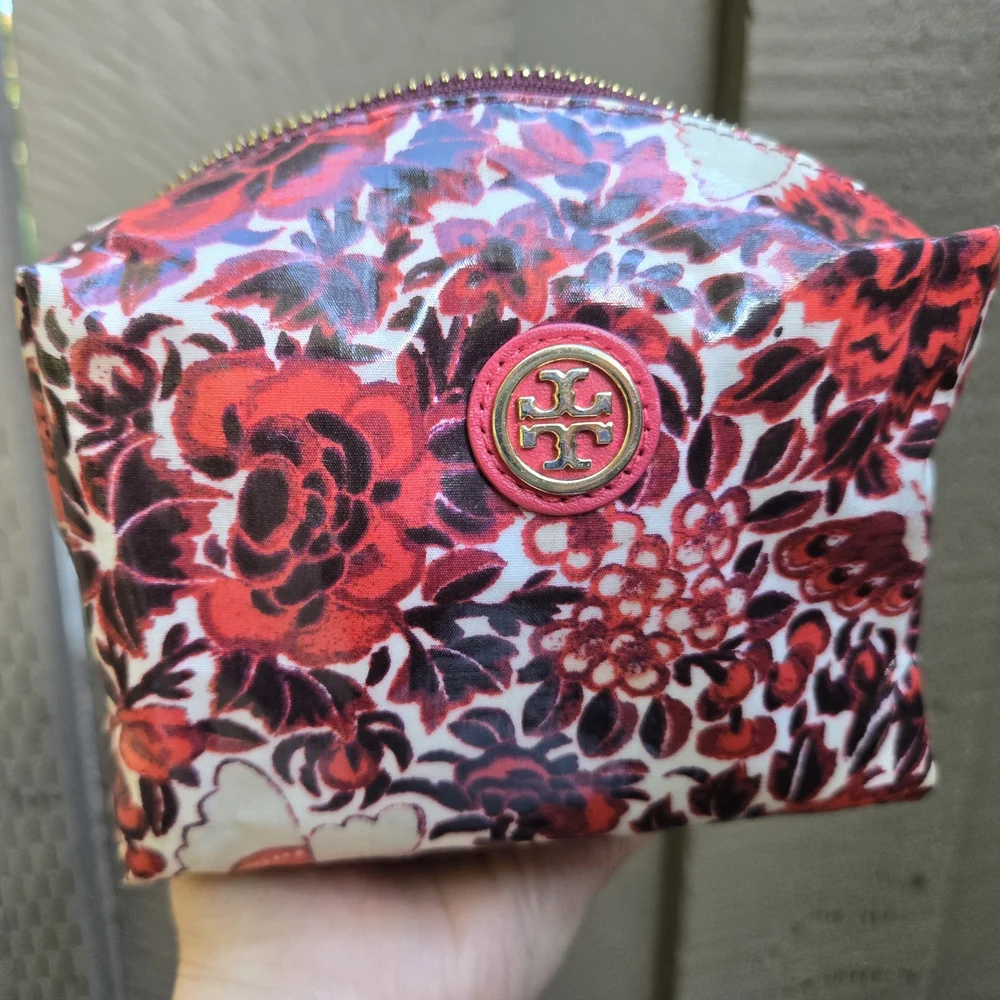 Tory Burch Red Floral Cosmetic Bag